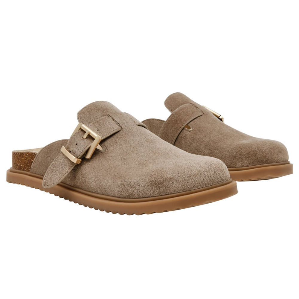 DV Dolce Vita Women's Comfortable Slip On Buckle Mules Faux Suede Beige Size 7